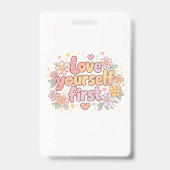 Cute Love Yourself Floral Quote Design | Aesthetic バッジ (裏面)