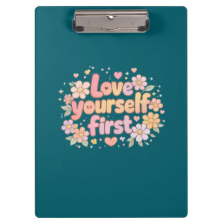 Cute Love Yourself Floral Quote Design | Gift Bag クリップボード