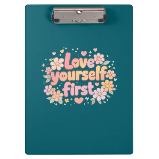 Cute Love Yourself Floral Quote Design | Gift Bag クリップボード (正面)