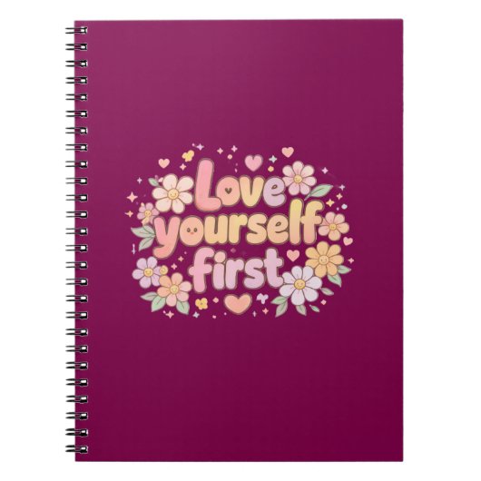 Cute Love Yourself Floral Quote Design | Gift Bag ノートブック (正面)