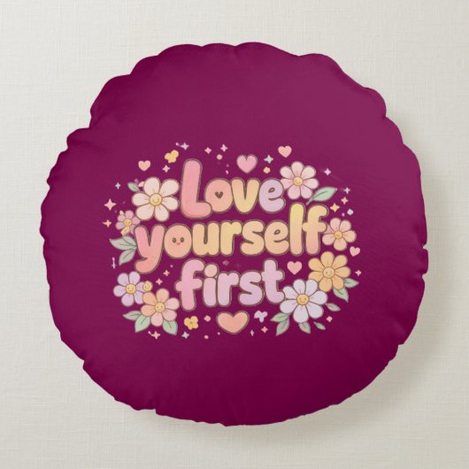 Cute Love Yourself Floral Quote Design | Gift Bag ラウンドクッション (正面)