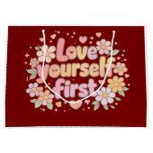 Cute Love Yourself Floral Quote Design | Gift Bag ラージペーパーバッグ (正面)
