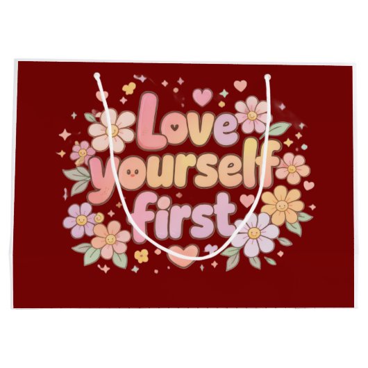 Cute Love Yourself Floral Quote Design | Gift Bag ラージペーパーバッグ (裏面)