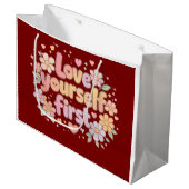 Cute Love Yourself Floral Quote Design | Gift Bag ラージペーパーバッグ (正面アングル)