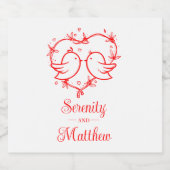Cute Lovebirds Boho Red Heart Garden Wedding スパークリングワインラベル (シングルラベル)