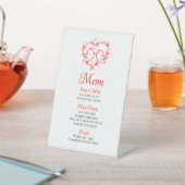 Cute Lovebirds Boho Red Heart Garden Wedding Menu 台座サイン (インサイチュ)