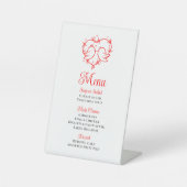 Cute Lovebirds Boho Red Heart Garden Wedding Menu 台座サイン (正面)