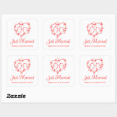 Cute Lovebirds Boho Red Heart Just Married Wedding スクエアシール (シート)
