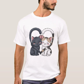 Cute Loving Cats Heart Design 🐱❤️ Adorable Kawaii Tシャツ