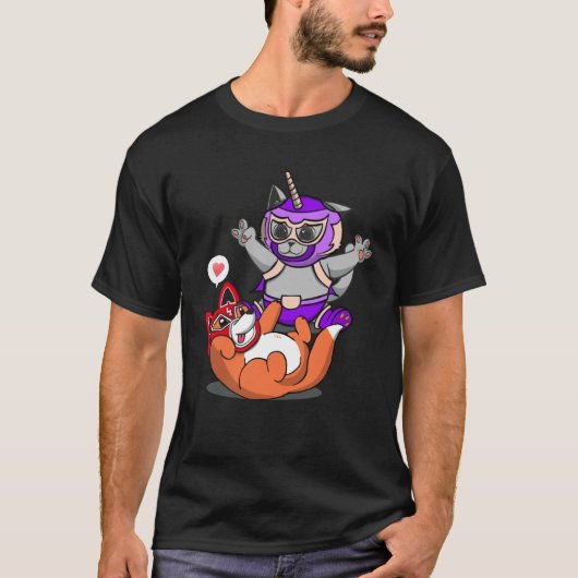 Cute  Luchador Dog and Unicorn Cat Tシャツ (正面)