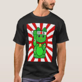 Cute Lucky Cat Green Waving Arm Cat Tシャツ (正面)