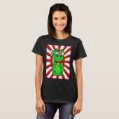 Cute Lucky Cat Green Waving Arm Cat Tシャツ (正面フル)