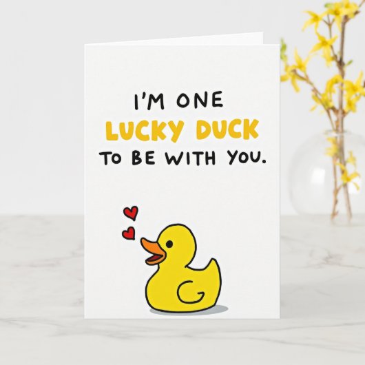 Cute Lucky Duck Love Card カード (黄色い花)