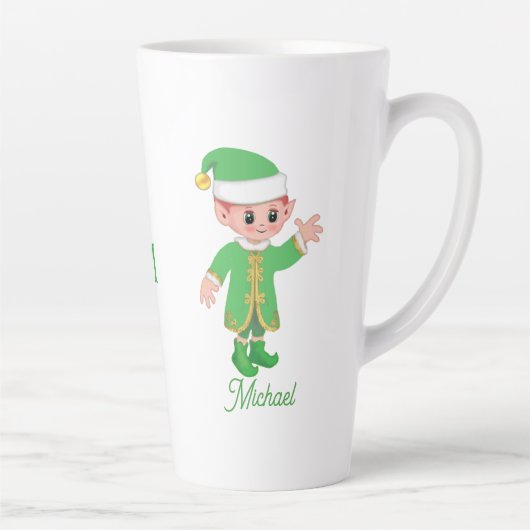 Cute Lucky Elf with Script and Monogram カフェラテマグ (右)