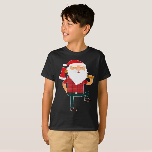 Cute Lumberjack Santa Funny Ugly Christmas Axe Hat Tシャツ (正面フル)