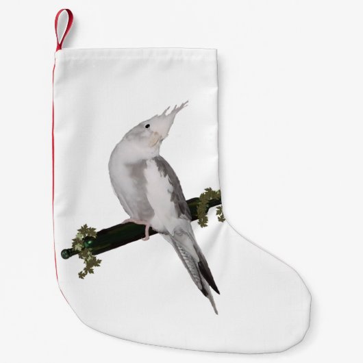 Cute Lutino Cockatiel Bird Ivy Perch Animal スモールクリスマスストッキング (正面)