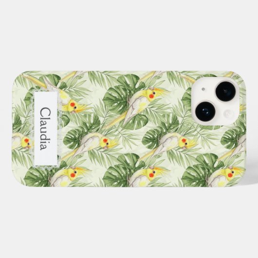 Cute Lutino Cockatiel Tropical Plants Custom Case-Mate iPhoneケース (裏面 (横))