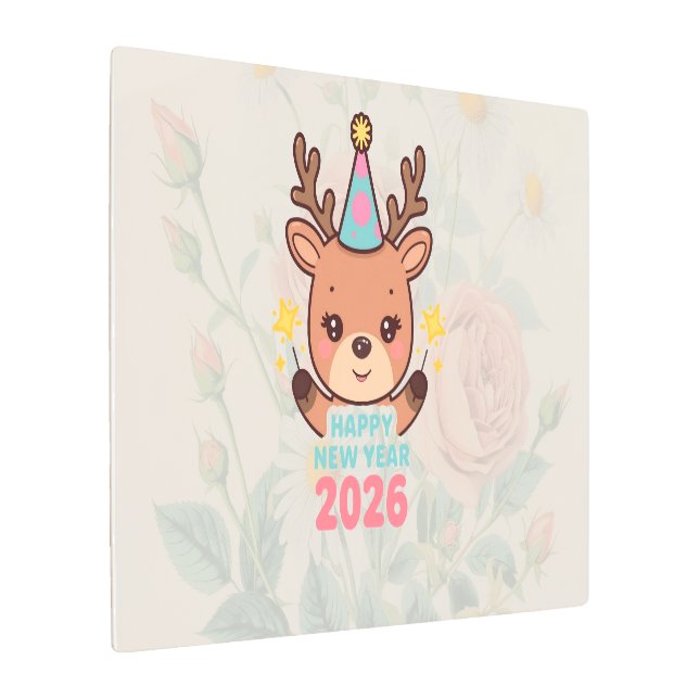 cute luxury reindeer new year 2026 metal print メタルプリント (アングル)