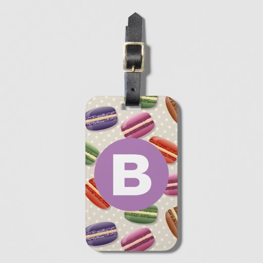 Cute Macaroon Pattern Dotty Purple Monogram ラゲッジタグ (正面縦)