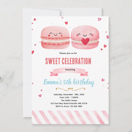 Cute macaroon theme party invitation 招待状 (正面)