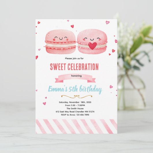 Cute macaroon theme party invitation 招待状 (スタンド正面)