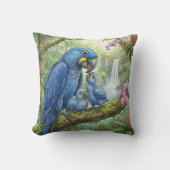 Cute Macaw Mama And Chicks Jungle Animals  クッション (正面)