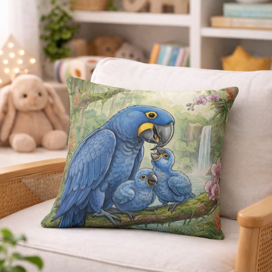 Cute Macaw Mama And Chicks Jungle Animals  クッション