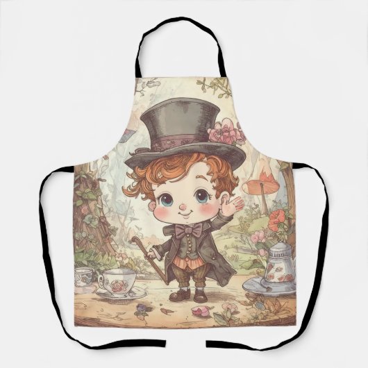 Cute Mad Hatter Whimsical Wonderland Woodland Art エプロン (正面)