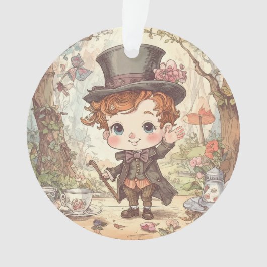 Cute Mad Hatter Whimsical Wonderland Woodland Art オーナメント (正面)