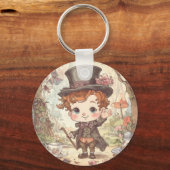 Cute Mad Hatter Whimsical Wonderland Woodland Art キーホルダー (裏面)