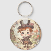 Cute Mad Hatter Whimsical Wonderland Woodland Art キーホルダー (裏面)