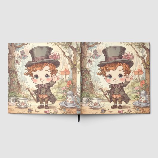 Cute Mad Hatter Whimsical Wonderland Woodland Art ゲストブック (全面)