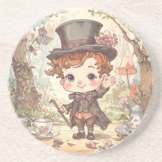 Cute Mad Hatter Whimsical Wonderland Woodland Art コースター (正面)