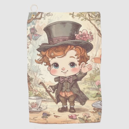 Cute Mad Hatter Whimsical Wonderland Woodland Art ゴルフタオル (正面)