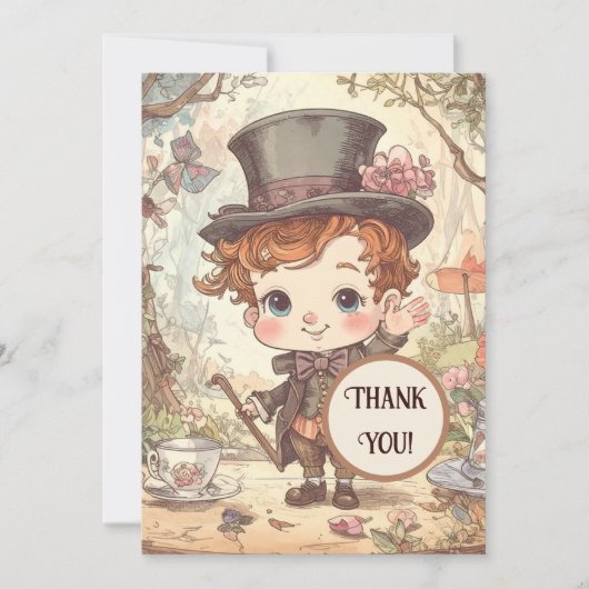 Cute Mad Hatter Whimsical Wonderland Woodland Art サンキューカード (正面)