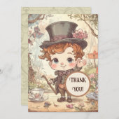 Cute Mad Hatter Whimsical Wonderland Woodland Art サンキューカード (正面/裏面)
