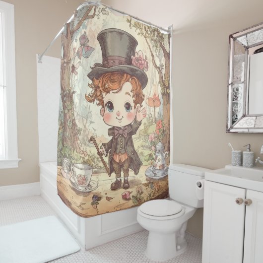 Cute Mad Hatter Whimsical Wonderland Woodland Art シャワーカーテン (インサイチュ)