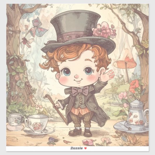 Cute Mad Hatter Whimsical Wonderland Woodland Art シール (シート)