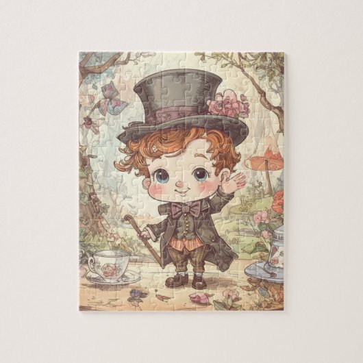 Cute Mad Hatter Whimsical Wonderland Woodland Art ジグソーパズル (縦)
