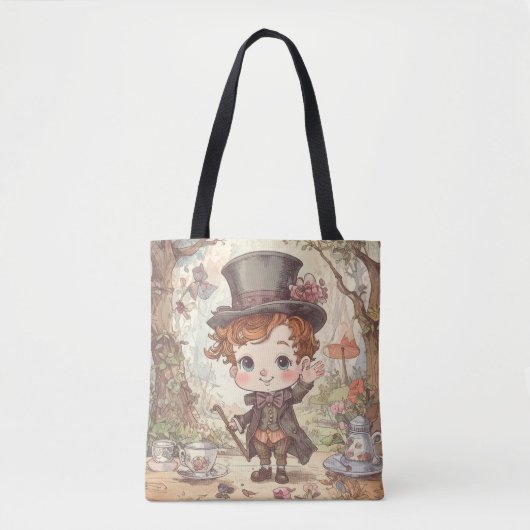 Cute Mad Hatter Whimsical Wonderland Woodland Art トートバッグ (正面)