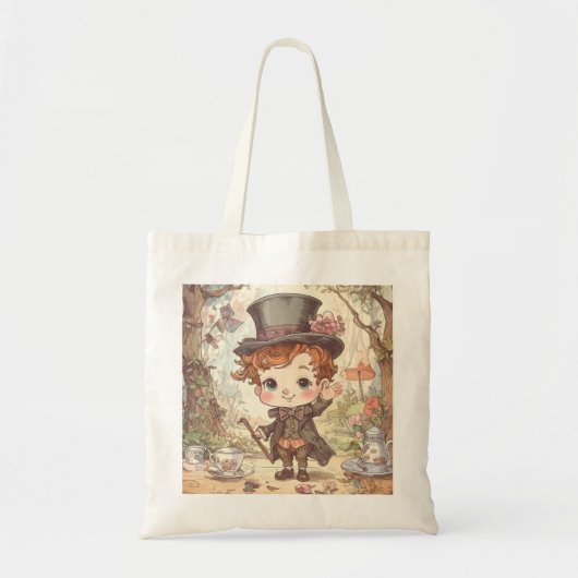 Cute Mad Hatter Whimsical Wonderland Woodland Art トートバッグ (正面)