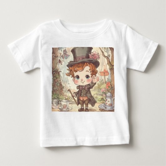 Cute Mad Hatter Whimsical Wonderland Woodland Art ベビーTシャツ (正面)
