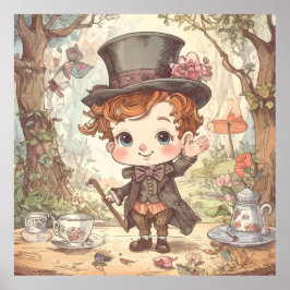 Cute Mad Hatter Whimsical Wonderland Woodland Art ポスター