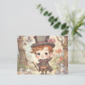 Cute Mad Hatter Whimsical Wonderland Woodland Art ポストカード (スタンド正面)