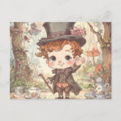 Cute Mad Hatter Whimsical Wonderland Woodland Art ポストカード (正面)