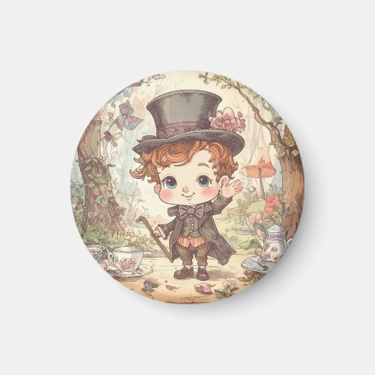 Cute Mad Hatter Whimsical Wonderland Woodland Art マグネット (正面)