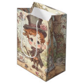 Cute Mad Hatter Whimsical Wonderland Woodland Art ミディアムペーパーバッグ (正面アングル)