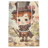 Cute Mad Hatter Whimsical Wonderland Woodland Art ミディアムペーパーバッグ (裏面)
