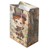 Cute Mad Hatter Whimsical Wonderland Woodland Art ミディアムペーパーバッグ (裏面アングル)