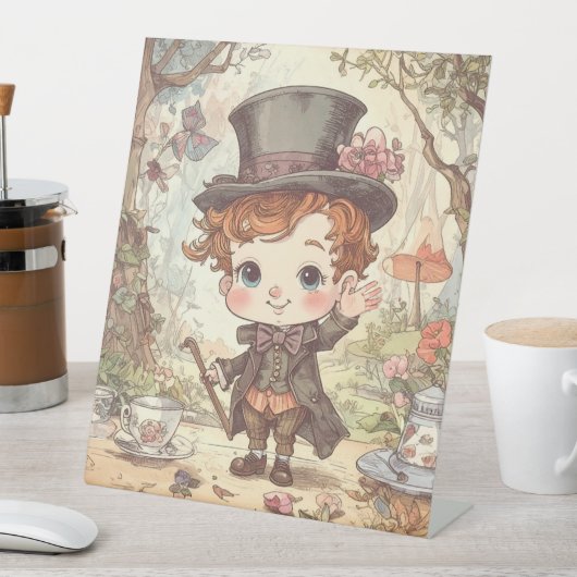 Cute Mad Hatter Whimsical Wonderland Woodland Art 台座サイン (インサイチュ)